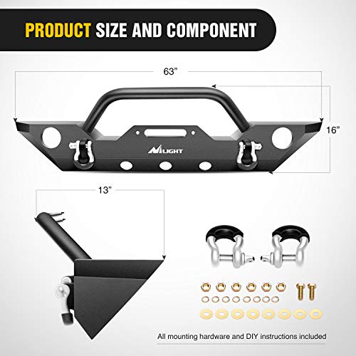 Nilight Front Bumper Compatible for 2007 2008 2009 2010 2011 2012 2013 2014 2015 2016 2017 2018 Jeep Wrangler JK/JKU Rock Crawler Fog Lights Hole Winch Plate - Image 2