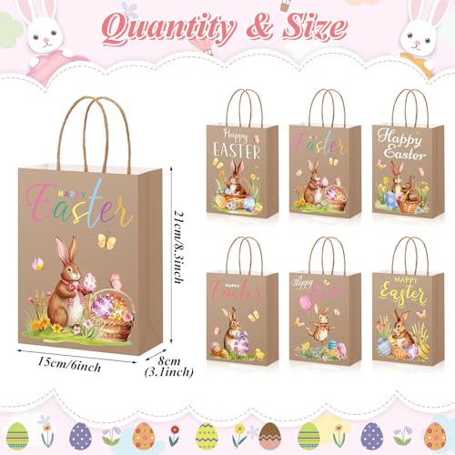 Capoda 24 Pieces Easter Gift Bags Kraft Paper Bunny Treat Bags with Handles Candy Goodie Decorated with Happy Easter Egg Hunt and Chicks Pattern for Kids Spring Party - Image 3