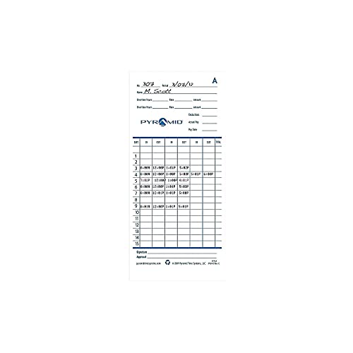 Pyramid Time Systems - Genuine and Authentic Spanish Time Cards (42415S) for Pyramid Models 2500, 2500k1, 2660 and 2600 Time Clocks, Two sided Time sheets with 3.38" W x 7.44" H - 100 Time cards - Image 5