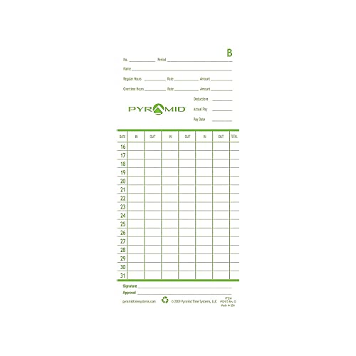 Pyramid Time Systems - Genuine and Authentic Spanish Time Cards (42415S) for Pyramid Models 2500, 2500k1, 2660 and 2600 Time Clocks, Two sided Time sheets with 3.38" W x 7.44" H - 100 Time cards - Image 4