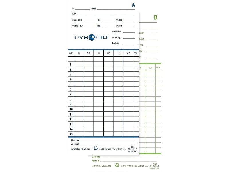 Pyramid Time Systems - Genuine and Authentic Spanish Time Cards (42415S) for Pyramid Models 2500, 2500k1, 2660 and 2600 Time Clocks, Two sided Time sheets with 3.38" W x 7.44" H - 100 Time cards - Image 2