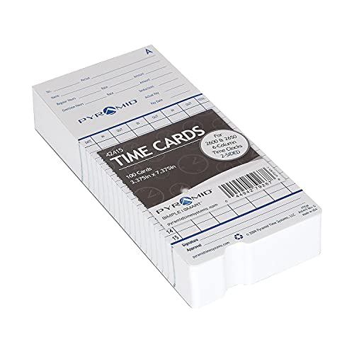 Pyramid Time Systems - Genuine and Authentic Spanish Time Cards (42415S) for Pyramid Models 2500, 2500k1, 2660 and 2600 Time Clocks, Two sided Time sheets with 3.38" W x 7.44" H - 100 Time cards - Image 1
