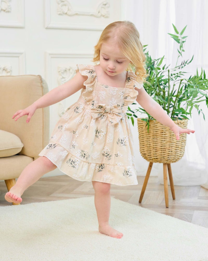 Renotemy Baby Girl Dress Summer Outfits Infant Boho Beige Flower Casual Floral Sundress with Hat and Bag Sleeveless Princess Party Beach Vintage Dresses Baby Girl Clothes 3-6 Months - Image 2