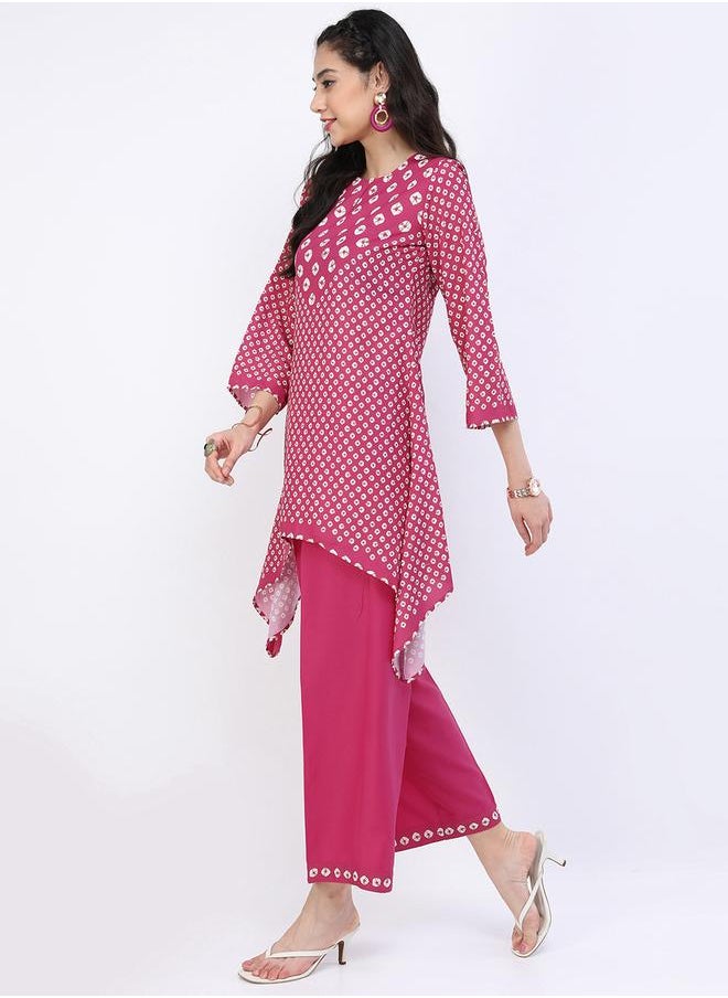 Vishudh Women Pink Printed Kurta with Trousers by Styli  - Image 2