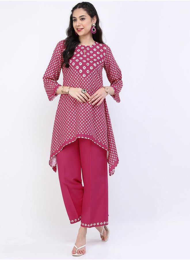 Vishudh Women Pink Printed Kurta with Trousers by Styli  - Image 1