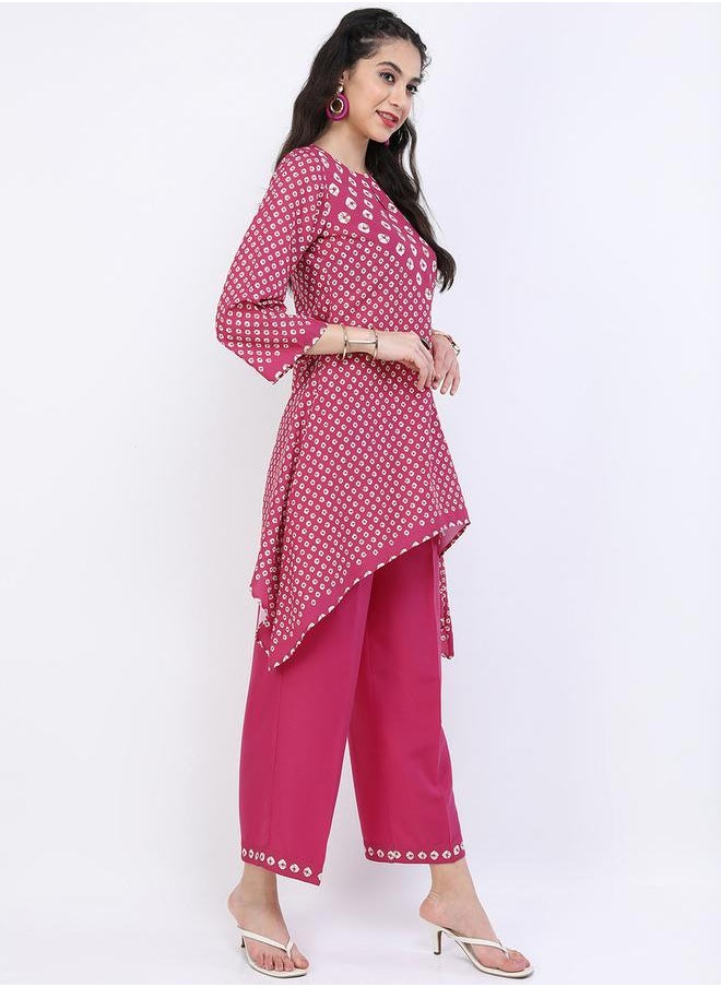 Vishudh Women Pink Printed Kurta with Trousers by Styli  - Image 5