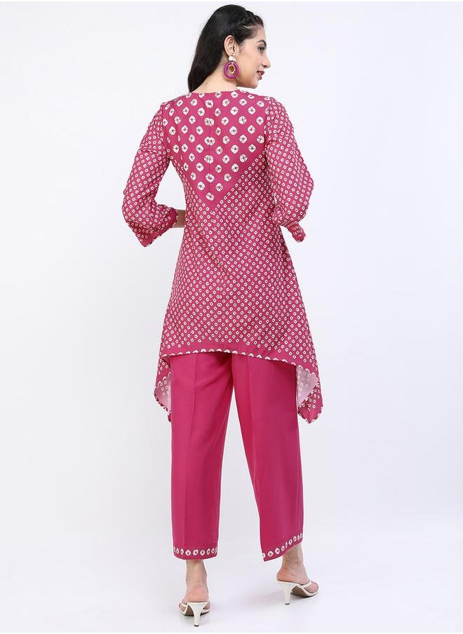 Vishudh Women Pink Printed Kurta with Trousers by Styli  - Image 3