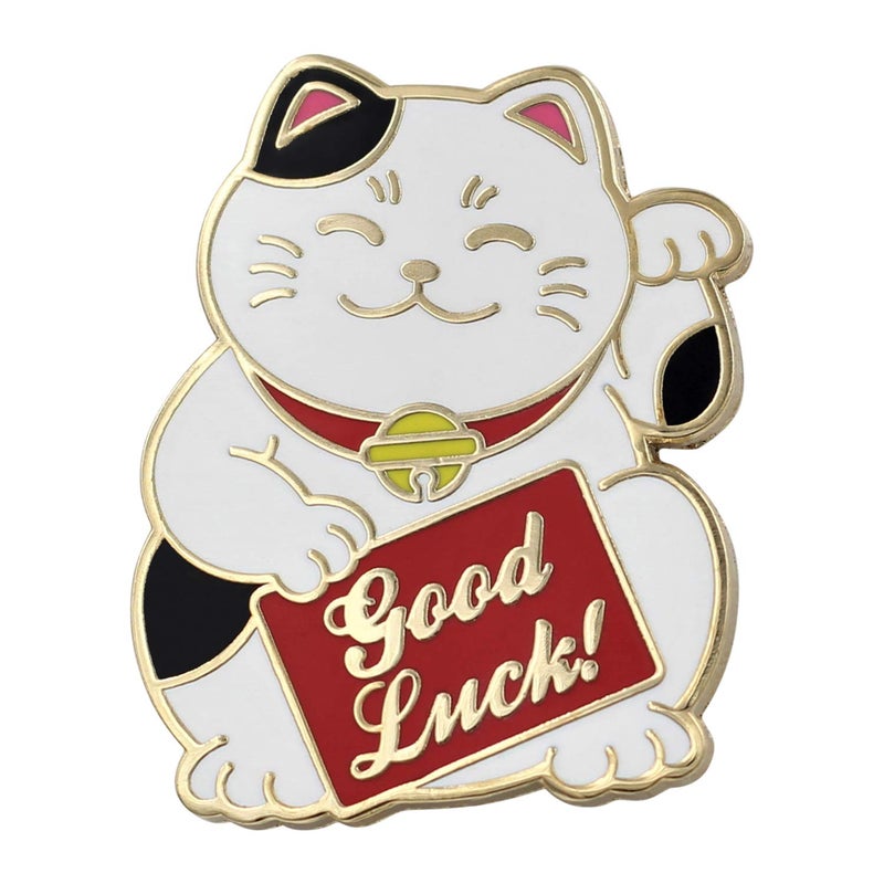 Real Sic Lucky Cat Pin - White Waving Cat Enamel Pin, Cute Kawaii Good Luck Charm & Gift Accessory for Jackets, Hats, Backpacks & Tops - Image 1
