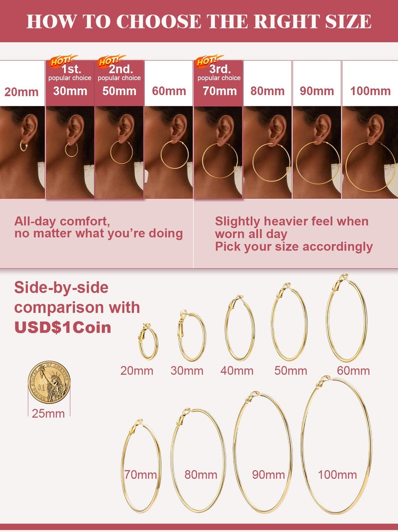 FOCALOOK 14K Gold Earrings for Women, 70MM Hypoallergenic Large Hoop Earrings Lightweight Non Tarnish Big Gold Hoops - Image 5