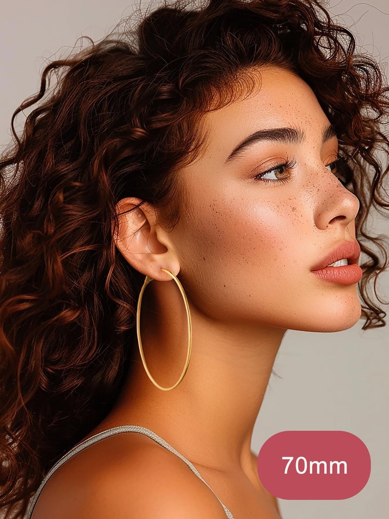FOCALOOK 14K Gold Earrings for Women, 70MM Hypoallergenic Large Hoop Earrings Lightweight Non Tarnish Big Gold Hoops - Image 3