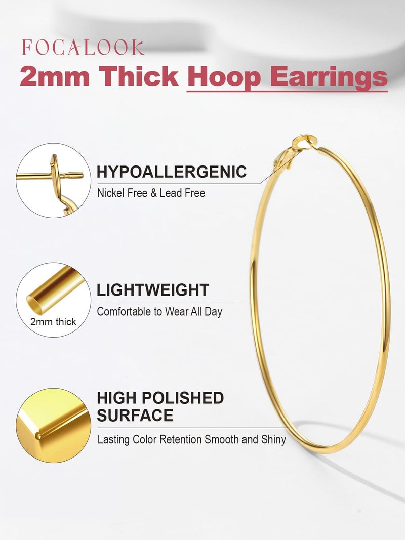 FOCALOOK 14K Gold Earrings for Women, 70MM Hypoallergenic Large Hoop Earrings Lightweight Non Tarnish Big Gold Hoops - Image 4