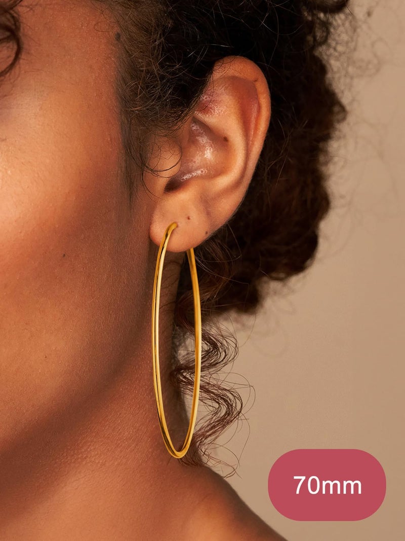 FOCALOOK 14K Gold Earrings for Women, 70MM Hypoallergenic Large Hoop Earrings Lightweight Non Tarnish Big Gold Hoops - Image 2