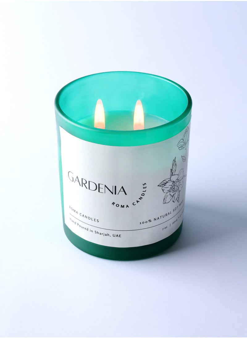 Roma Gardenia Scented Candle 200 ml, Double Wick, Aroma Hand Poured Natural candle - Roma Candles - White Floral - Last longing frosted glass Jar candle with lid Home Decor  - Image 1