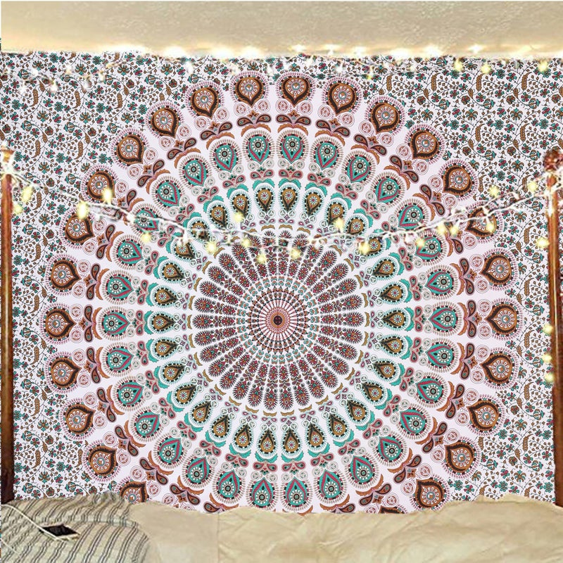 Bless International Handmade Indian hippie Bohemian Psychedelic Peacock Mandala Wall hanging College Dorm Beach Throws Table Cloth Bedding Tapestry (Floral Gold, Queen(84x90Inches)(215x230Cms)) - Image 5