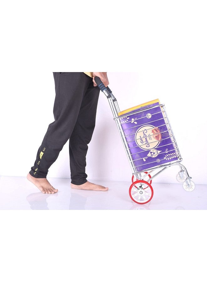 4tens Aluminium Portable Folding Grocery Shopping Supermarket Trolley Hand Truck Deluxe Utility Cart Light weight Space Saver Trolley Cart with 4 Wheel Personal Household Grocery Shopping Trolley Cart - Image 5