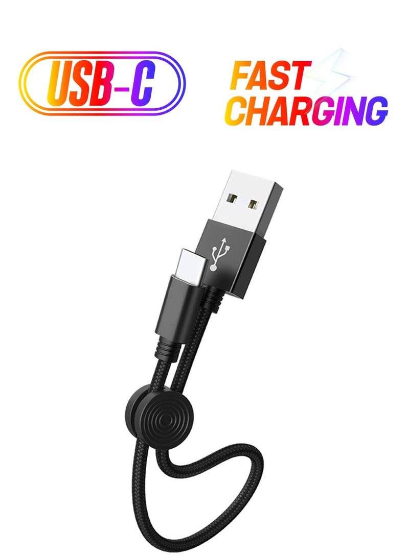erorex USB C Cable Short 25cm Ideal Lenght, Android Auto Cable USB C 3A Fast Charging and Data Sync, USB A to USB C Charger Cable Short for Phones, Power Banks, Laptops Type C Short Charge Lead (Black)  - Image 1