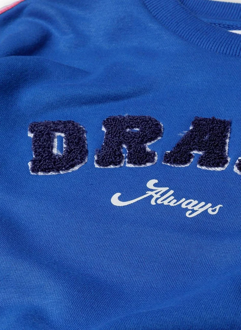 MINOTI Girls' Sweatshirt with Sequin Text and Star Tape Detail