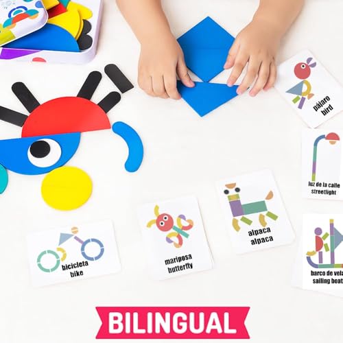 1step2dream Spanish Sight Words Jigsaw Puzzle Bilingual Learning Toy Educational Stacking and Sorting Game Geometric Pattern Blocks Tangram Puzzles - Image 4