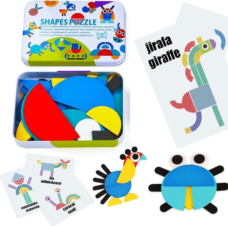 1step2dream Spanish Sight Words Jigsaw Puzzle Bilingual Learning Toy Educational Stacking and Sorting Game Geometric Pattern Blocks Tangram Puzzles - Image 1