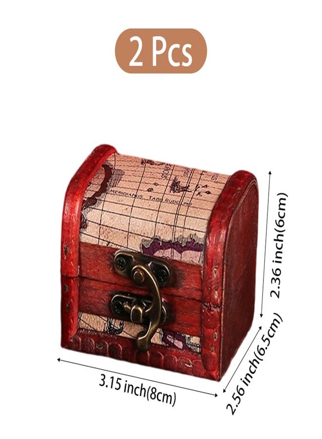 CALFOVERA 2PCS 3.15×2.56×2.36 Inch Map Pattern Retro Wooden Box Organizer with Clasp Cerise Wooden Jewelry Container Case Vintage Treasure Chest Storage for Women Jewelry Storage Gift Decoration - Image 2