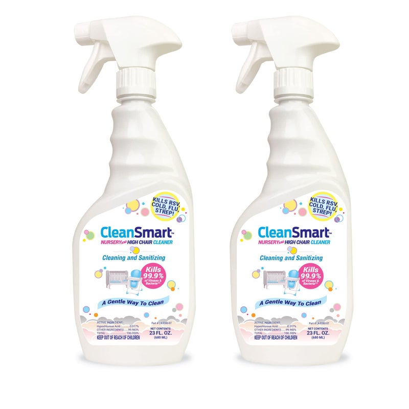 CleanSmart Nursery High Chair Cleaner 23 Ounce Bottle Pack of 2 Hypochlorous Naturally Kills 999 of Viruses like RSV Flu with Zero Residue