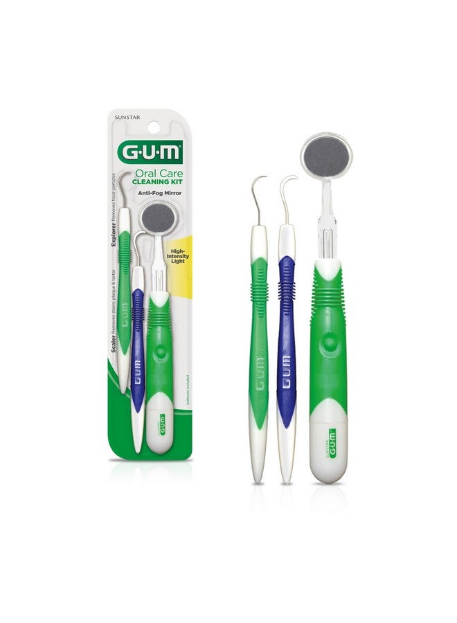 GUM Oral Care Dental Cleaning Kit, Dental Mirror with Light, Explorer Pick, and Dental Scaler, Professional Quality Stainless Steel Dental Tools, Easy-Grip Handle (Pack of 1) - Image 1