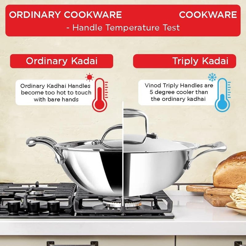 RJ kitchenware Store وعاء طهي من الفولاذ المقاوم للصدأ ثلاثي الطبقات من متجر RJ للأدوات المنزلية بسعة 25 لتر وقطر 24 سم مع مقابض مثبتة مناسب للغاز والموقد الكهربائي - Image 2