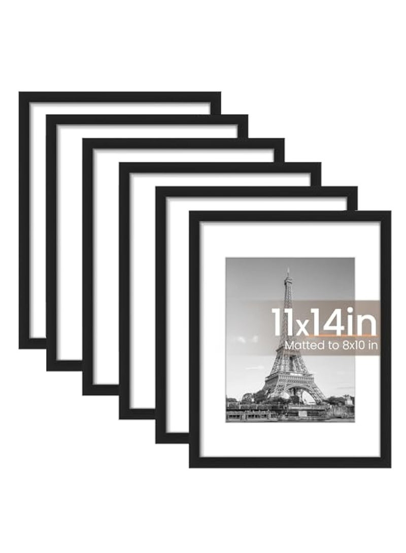 Arabest طقم إطارات صور 11x14 من 6 قطع، عرض صورة 8x10 مع مات أو 11x14 بدون مات، إطارات صور جدارية، أسود - Image 1