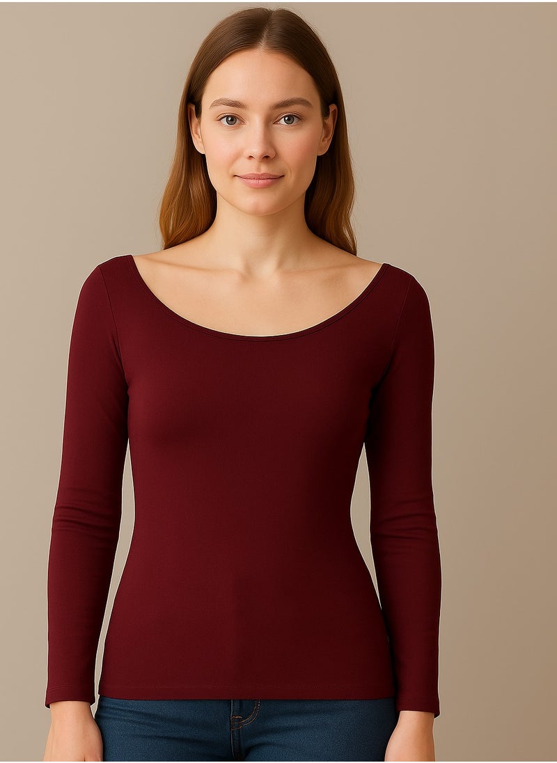 Soft Steps - 2-Piece Top Ribbed Long Sleeve Burgundy  – Size L - Image 1