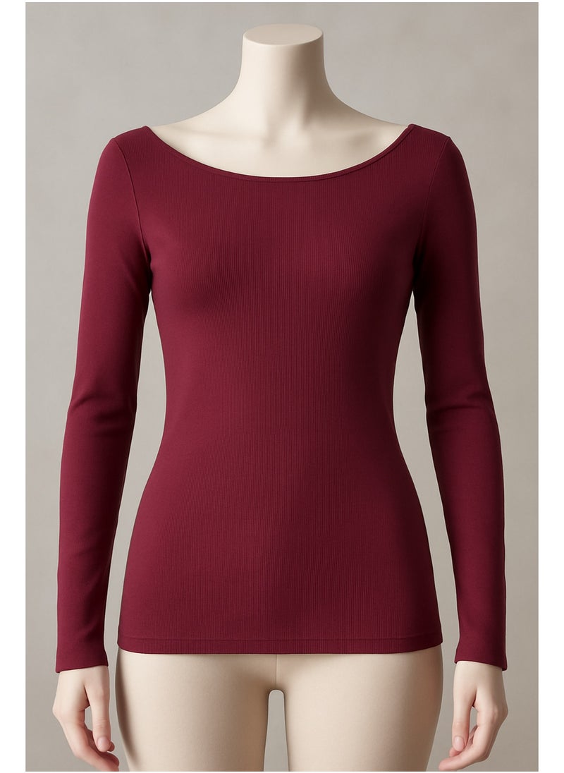Soft Steps - 2-Piece Top Ribbed Long Sleeve Burgundy  – Size L - Image 1