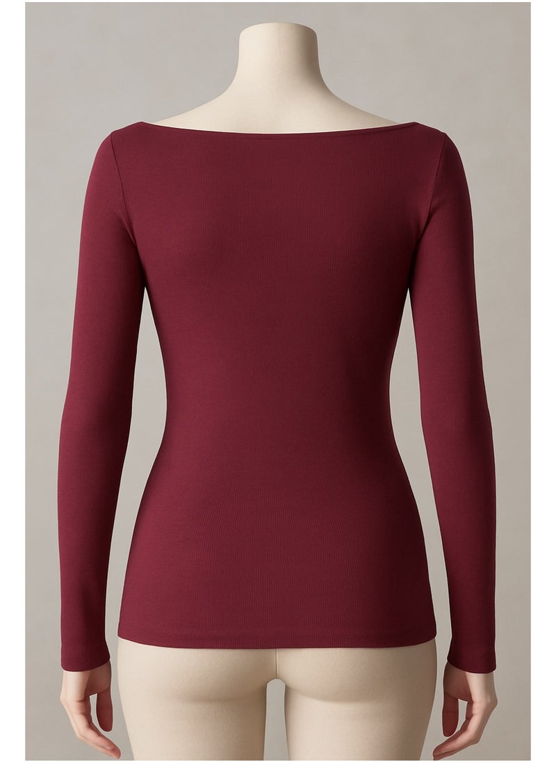 Soft Steps - 2-Piece Top Ribbed Long Sleeve Burgundy  – Size L - Image 1