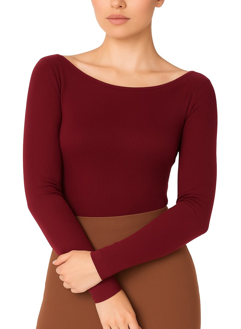 Soft Steps 2-Piece Ribbed Top boat Neck Long Sleeve - Basic T-shirts for women  - Image 1