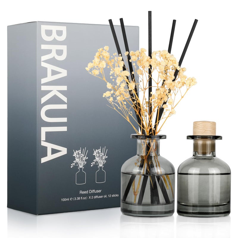 Brakula 2 Pack Reed Diffuser, Fresh Linen + White Jasmine (3.38 fl oz Each Pack), Home Fragrance with 12 Sticks, Shelf Decor, Reed diffusers for Home - Image 1