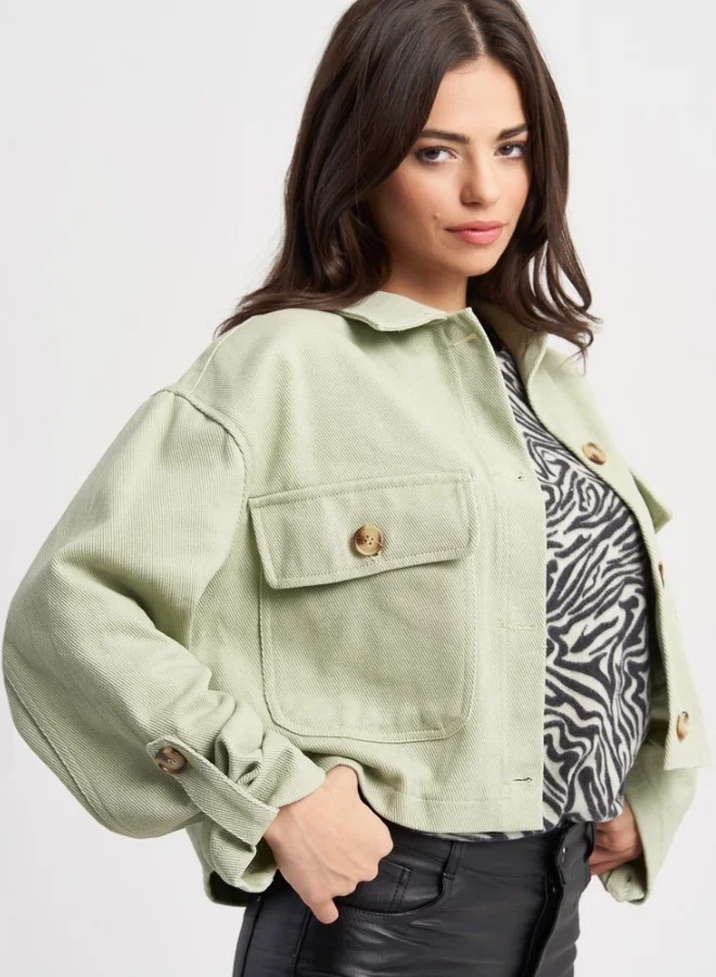 هايليز Cropped Utility Jacket - Sage