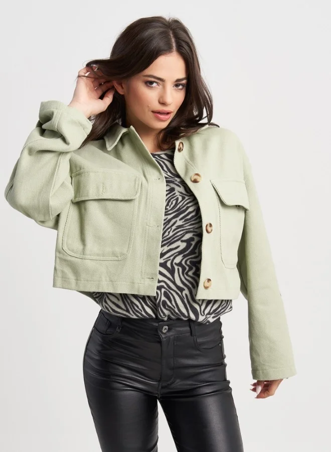 هايليز Cropped Utility Jacket - Sage