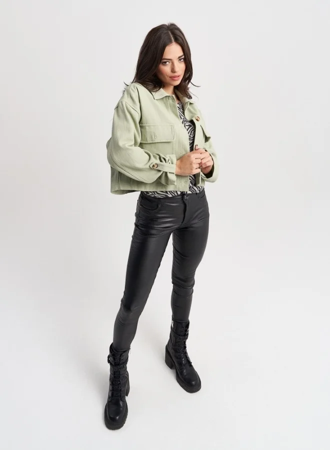 هايليز Cropped Utility Jacket - Sage