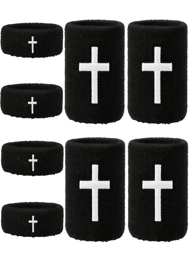 JUNEBRUSHS 8 Pcs Christian Cross Bicep Wrist Bands Set, Absorbent Athletic Armband Christian Sweat Wristbands for Football Basketball Running Sports Activities - Image 1