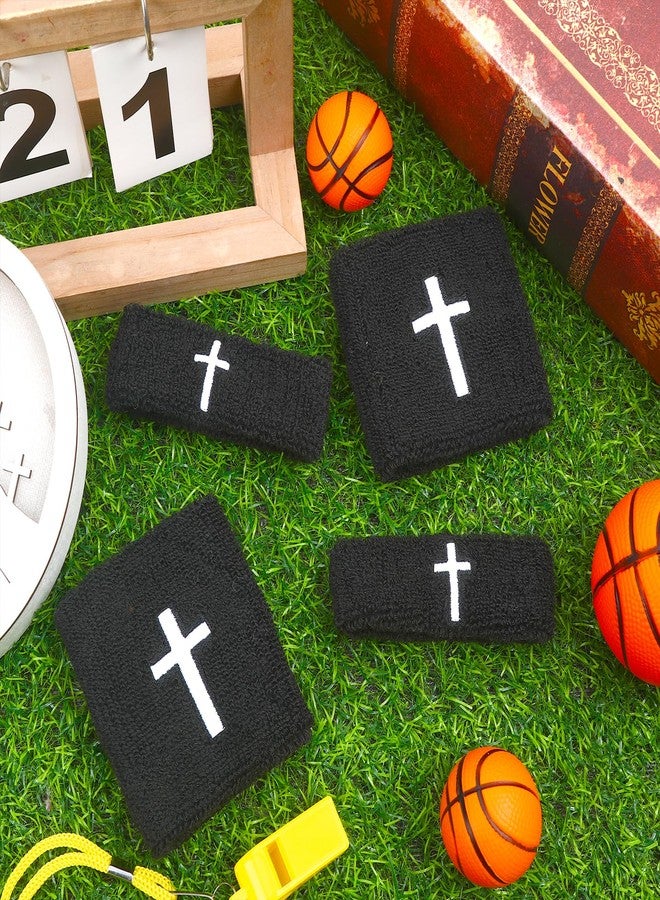 JUNEBRUSHS 8 Pcs Christian Cross Bicep Wrist Bands Set, Absorbent Athletic Armband Christian Sweat Wristbands for Football Basketball Running Sports Activities - Image 3