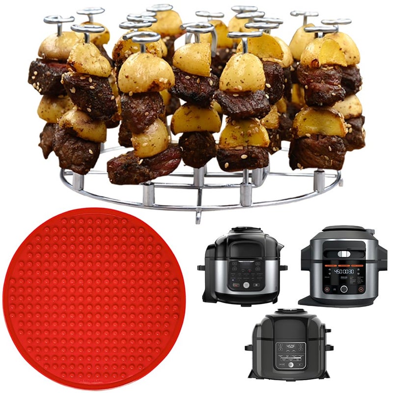 INFRAOVENS Pressure Cooker Accessories Rack For Ninja Foodi 65Quart OL500 OL501 OS301 10in1 Air Fryer Set with Silicone Heat Resistant Liner Skewer Stand for Kabobs for FD302 OS300 OP302