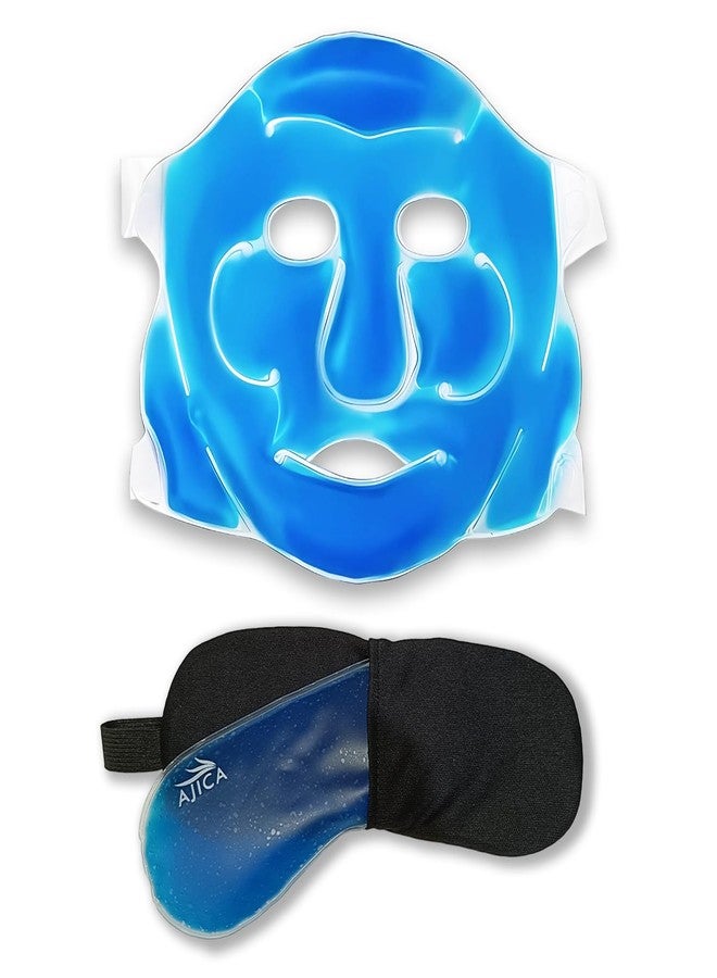 AJICA Aqua Ice Face & Eye Cooling Gel Pad and Aloe Vera Gel Mask Ice Pack for Face and Eye Patches Remove Dark Circles, Fatigue Cool Eyes Patch Pads Eye Care | Facial Skin Refresh Face Mask for Hot & Cold Therapy (Blue Face Mask, Blue Eye Cooling Pad) - Image 1