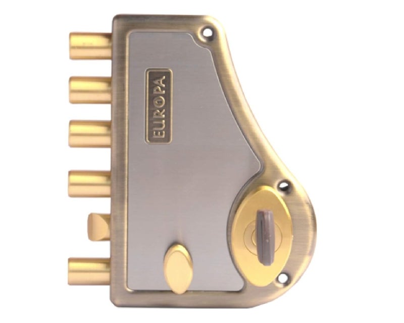 Europa Hexabolt Main Door Lock with 6 Locking Bolts H340AB Antique Brass 3TONS Load - Image 1