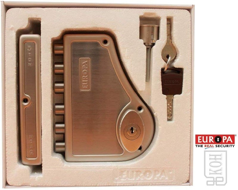 Europa Hexabolt Main Door Lock with 6 Locking Bolts H340AB Antique Brass 3TONS Load - Image 5