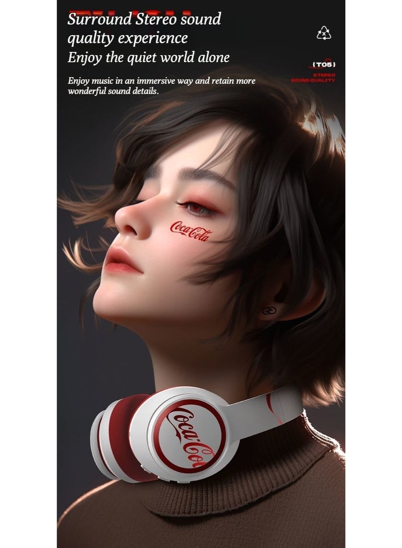 Coca-Cola T05 Wireless Bluetooth Headphones - Over-Ear Noise-Canceling Design for Fitness, Study, Suitable for Both Men and Women - Image 2