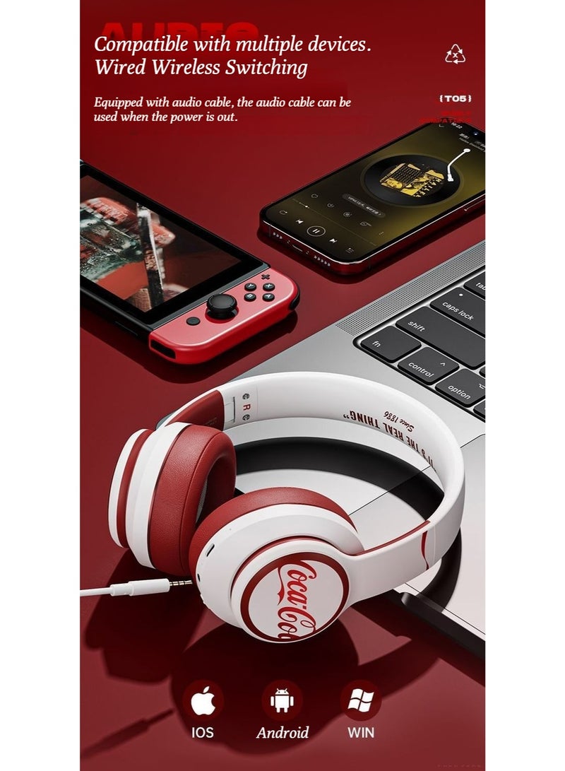 Coca-Cola T05 Wireless Bluetooth Headphones - Over-Ear Noise-Canceling Design for Fitness, Study, Suitable for Both Men and Women - Image 4