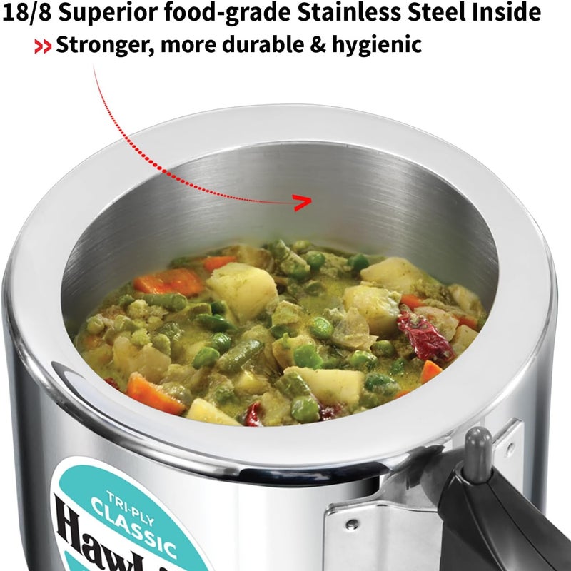 Hawkins Triply 2 Litre Classic Pressure Cooker - Stainless Steel Induction Inner Lid, Silver - Image 4