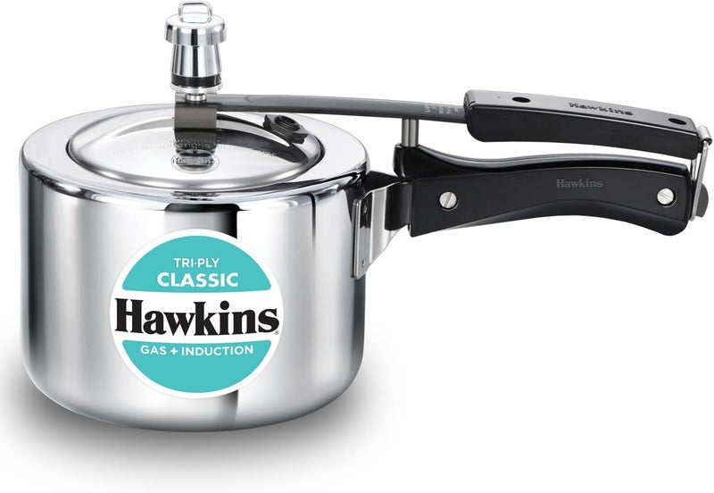 Hawkins Triply 2 Litre Classic Pressure Cooker - Stainless Steel Induction Inner Lid, Silver - Image 1