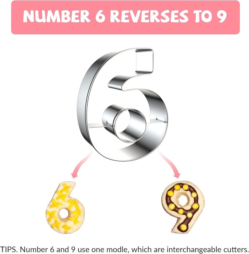 KASTWAVE 9 PCS Number Cookie Cutters Set, Stainless Steel Birthday Cutters 0-8 (6 Reverses to 9), Number-Shaped Baking Tools for Cookies, Biscuits, Dough, and Homemade Baking - Image 2