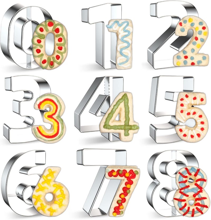 KASTWAVE 9 PCS Number Cookie Cutters Set, Stainless Steel Birthday Cutters 0-8 (6 Reverses to 9), Number-Shaped Baking Tools for Cookies, Biscuits, Dough, and Homemade Baking - Image 1