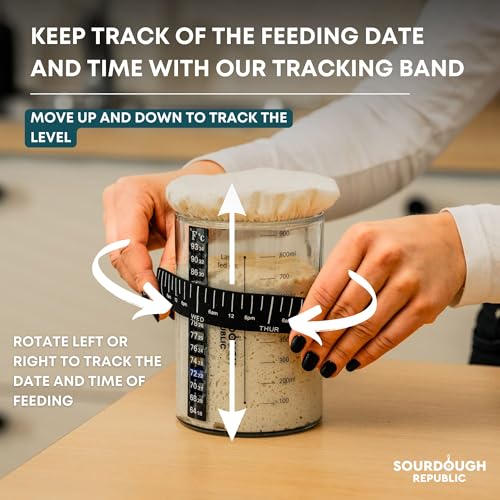 Hemlock Home Brewing 36 oz Sourdough Starter Jar, Sourdough Bread Baking Supply Kit with Time-Marked Level Band, Spatula, and Temperature Strip - Image 4