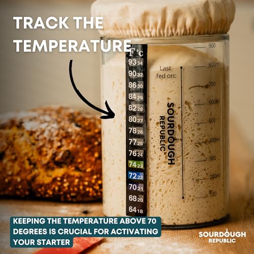 Hemlock Home Brewing 36 oz Sourdough Starter Jar, Sourdough Bread Baking Supply Kit with Time-Marked Level Band, Spatula, and Temperature Strip - Image 5
